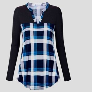 Liamluna plaid top 3/4 sleeve v neck